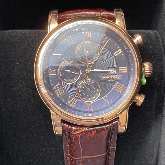 Jorg Gray Mens Watch Blue Dial w/ Leather Strap - Picture 2 of 6